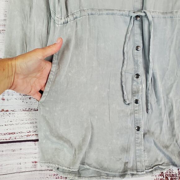 Chaser Drawstring Gray Shirt Dress Sz M Elephant Cloud Wash Casual Neutral NWT - Picture 7 of 12